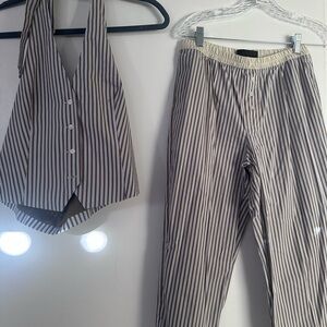 Zara Brown and White Striped Vest and Pants Set